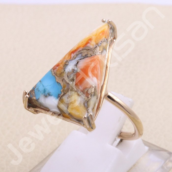 18K Rose Vermeil Spiny Oyster Turquoise 925 Sterling Silver Ring