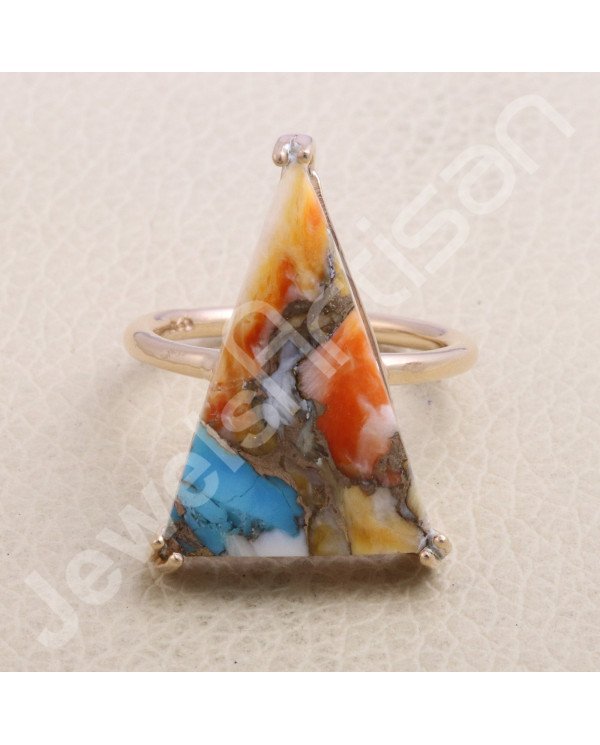 18K Rose Vermeil Spiny Oyster Turquoise 925 Sterling Silver Ring