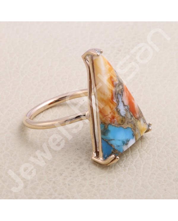 18K Rose Vermeil Spiny Oyster Turquoise 925 Sterling Silver Ring
