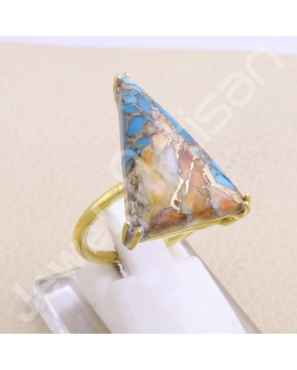 Orange Spiny Oyster Turquoise Gold Vermeil Ring