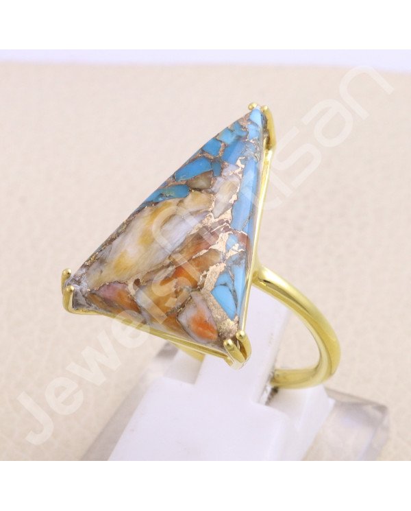Orange Spiny Oyster Turquoise Gold Vermeil Ring