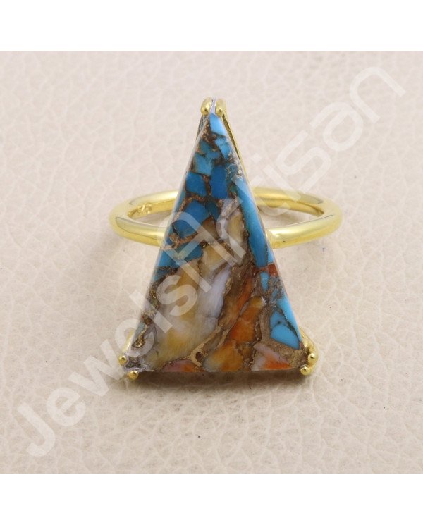 Orange Spiny Oyster Turquoise Gold Vermeil Ring