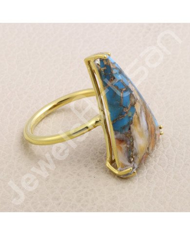 Orange Spiny Oyster Turquoise Gold Vermeil Ring