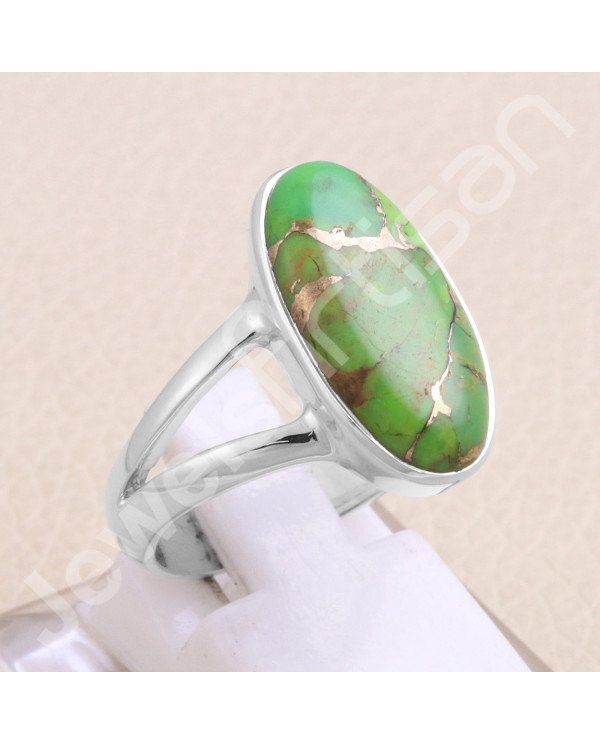 Green Copper Turquoise 925 Sterling Silver Handmade Ring