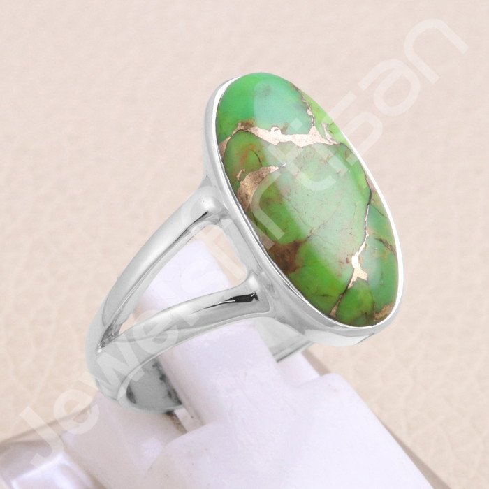 Green Copper Turquoise 925 Sterling Silver Handmade Ring