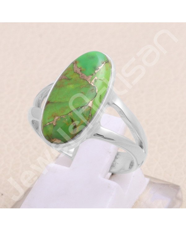 Green Copper Turquoise 925 Sterling Silver Handmade Ring