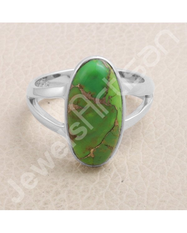 Green Copper Turquoise 925 Sterling Silver Handmade Ring