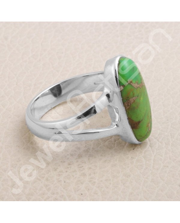 Green Copper Turquoise 925 Sterling Silver Handmade Ring