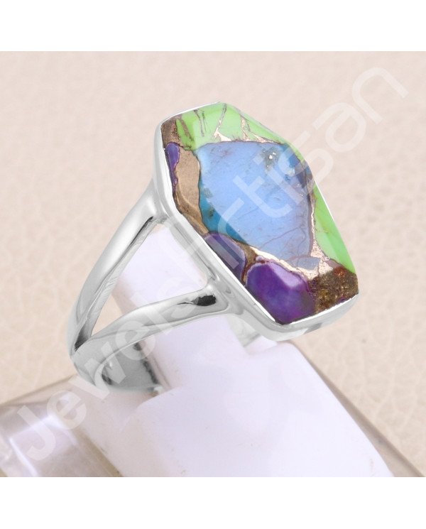 925 Sterling Silver Green Purple Copper Mohave Turquoise Ring