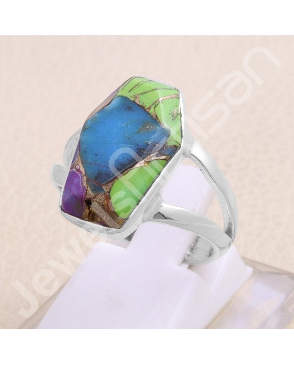 925 Sterling Silver Green Purple Copper Mohave Turquoise Ring