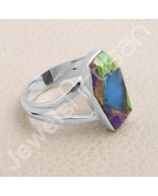 925 Sterling Silver Green Purple Copper Mohave Turquoise Ring