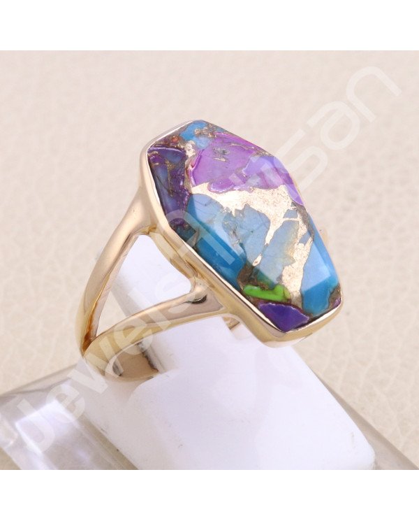 Rose Gold Vermeil Green Purple Copper Turquoise Ring