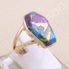 Green Purple Copper Turquoise Ring Rose Gold Plated Ring Solitaire Ring