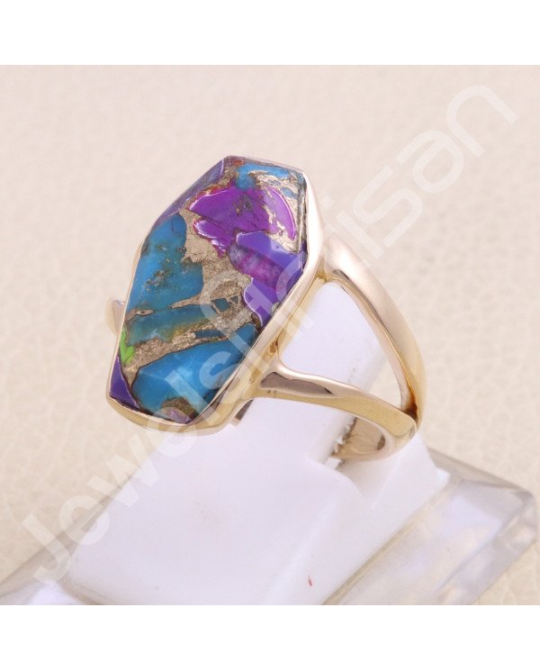 Rose Gold Vermeil Green Purple Copper Turquoise Ring