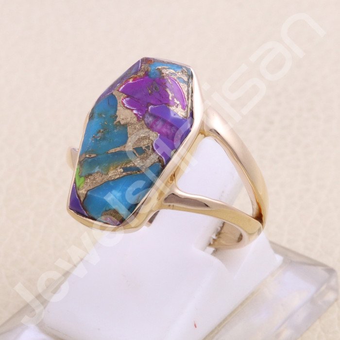 Rose Gold Vermeil Green Purple Copper Turquoise Ring