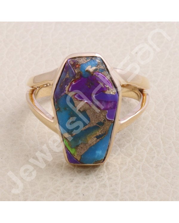 Rose Gold Vermeil Green Purple Copper Turquoise Ring