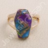 Green Purple Copper Turquoise Ring Rose Gold Plated Ring Solitaire Ring