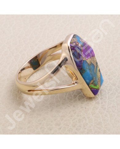 Rose Gold Vermeil Green Purple Copper Turquoise Ring