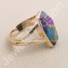 Green Purple Copper Turquoise Ring Rose Gold Plated Ring Solitaire Ring