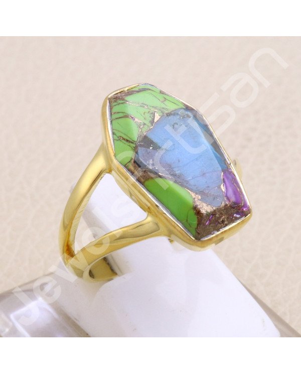 18K Gold Vermeil Green Purple Copper Turquoise Ring