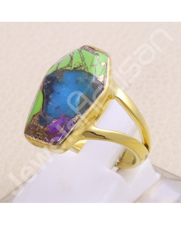 18K Gold Vermeil Green Purple Copper Turquoise Ring