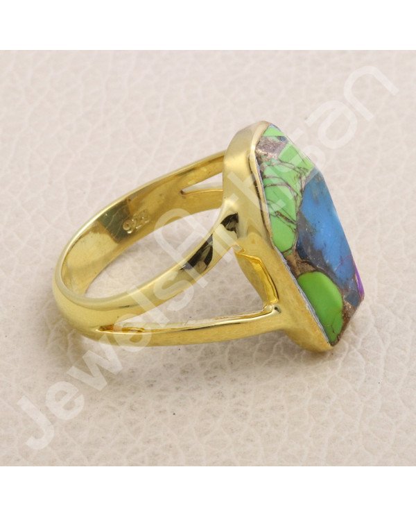 18K Gold Vermeil Green Purple Copper Turquoise Ring