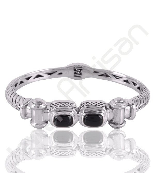 Black Onyx Bangle Rope Design Bangle 925 Sterling Silver Bangle