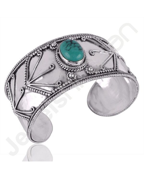 Sterling Silver Bangle Tibetan Turquoise Bangle Oxidized Silver Bangle
