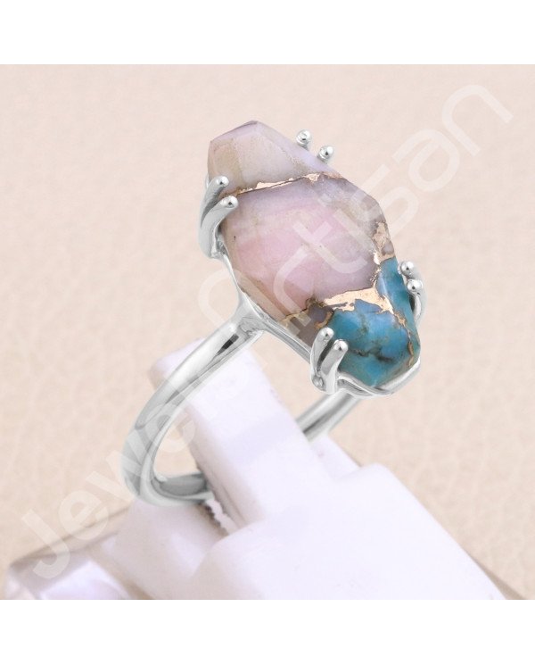 925 Sterling Silver Pink Spine Oyster Turquoise Ring
