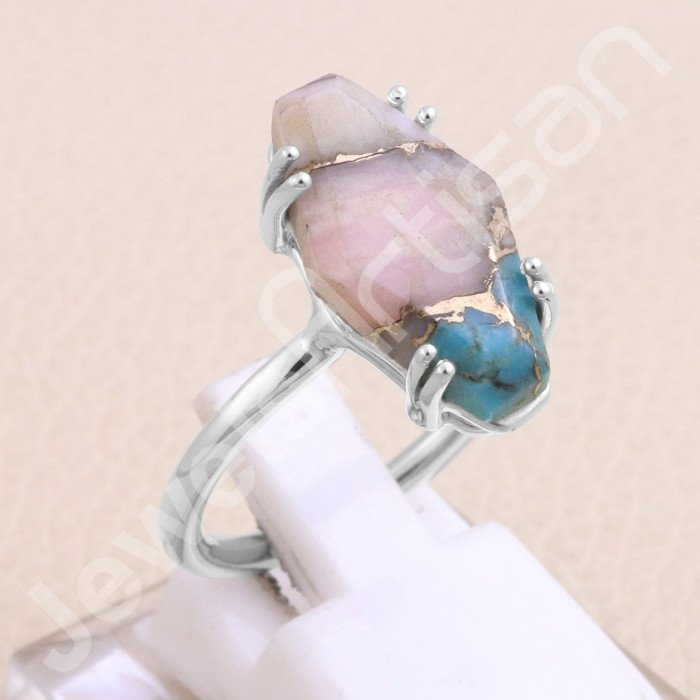 925 Sterling Silver Pink Spine Oyster Turquoise Ring