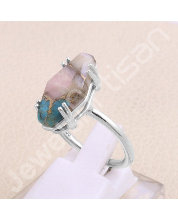 925 Sterling Silver Pink Spine Oyster Turquoise Ring