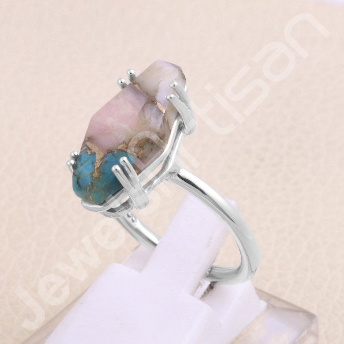 925 Sterling Silver Pink Spine Oyster Turquoise Ring