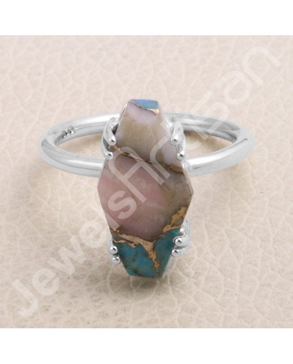 925 Sterling Silver Pink Spine Oyster Turquoise Ring