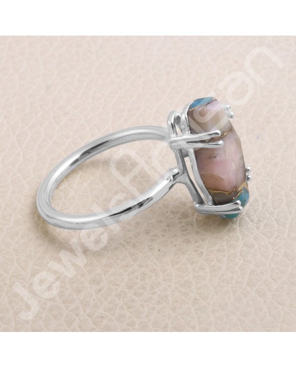 925 Sterling Silver Pink Spine Oyster Turquoise Ring