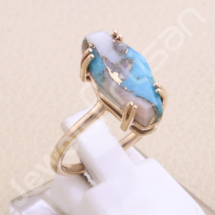 18 K Rose Gold Plated Pink Spiny Oyster Turquoise 925 Sterling Silver Ring
