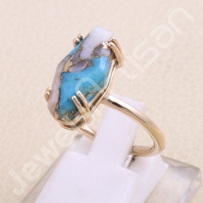 18 K Rose Gold Plated Pink Spiny Oyster Turquoise 925 Sterling Silver Ring