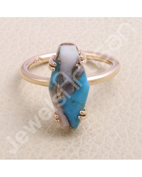 18 K Rose Gold Plated Pink Spiny Oyster Turquoise 925 Sterling Silver Ring