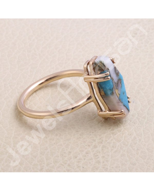 18 K Rose Gold Plated Pink Spiny Oyster Turquoise 925 Sterling Silver Ring