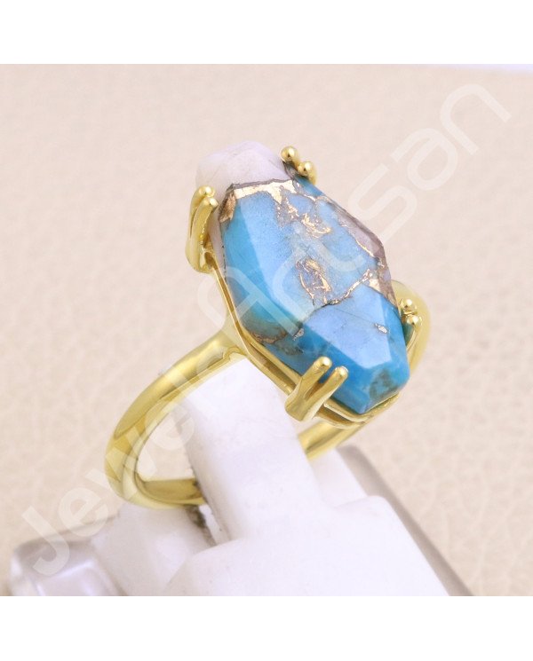 Pink Spiny Oyster Turquoise Gold Vermeil 925 Solid Silver Ring