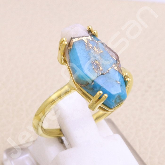 Pink Spiny Oyster Turquoise Gold Vermeil 925 Solid Silver Ring