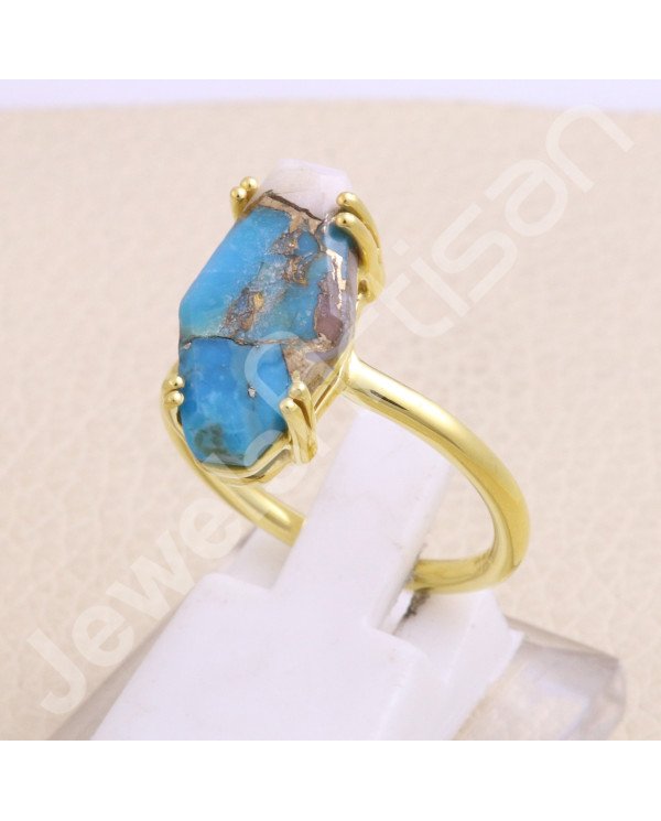 Pink Spiny Oyster Turquoise Gold Vermeil 925 Solid Silver Ring