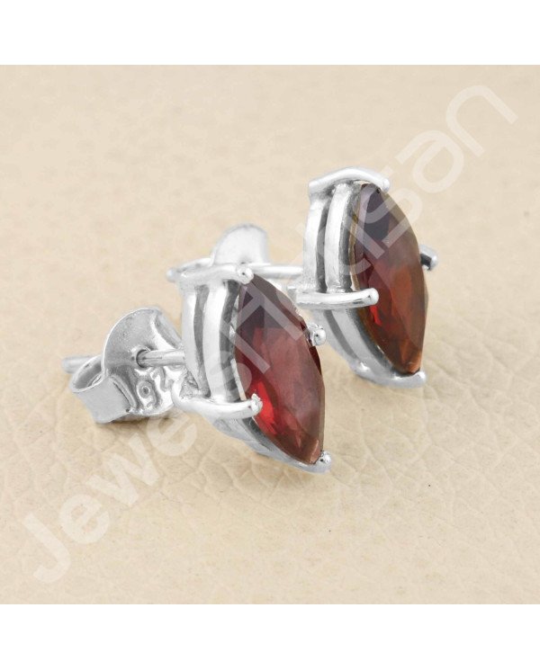 Garnet 925 Sterling Silver January Birthstone Stud Earrings