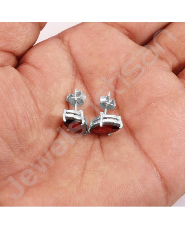 Garnet 925 Sterling Silver January Birthstone Stud Earrings