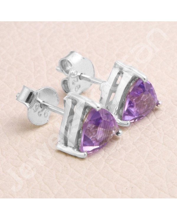 Amethyst 925 Sterling Silver Handmade Stud Earrings