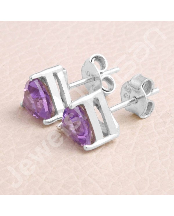 Amethyst 925 Sterling Silver Handmade Stud Earrings