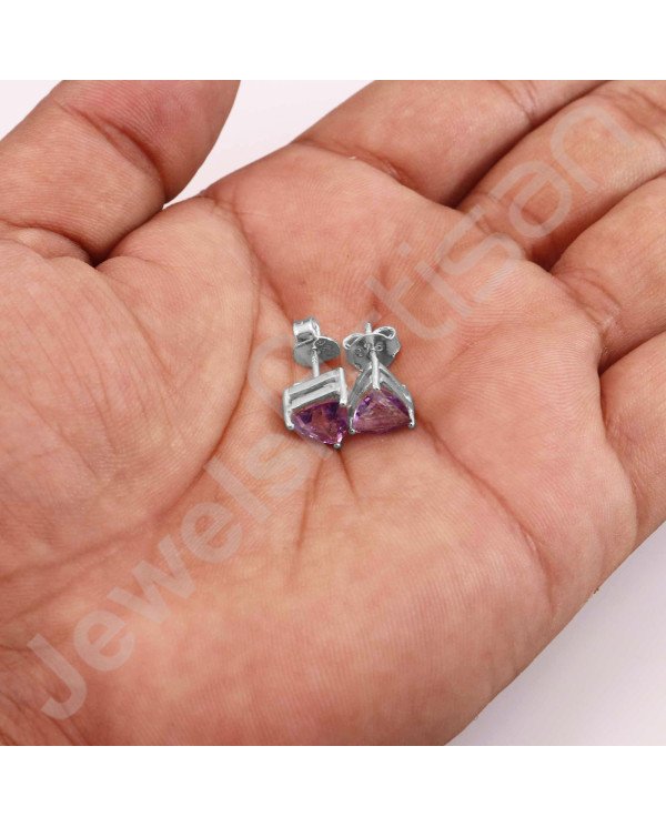 Amethyst 925 Sterling Silver Handmade Stud Earrings