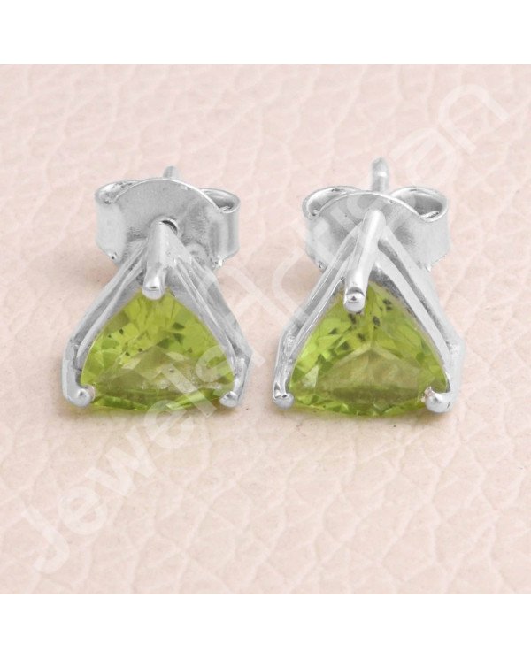 Peridot 925 Sterling Silver Stud August Birthstone Stud Earrings