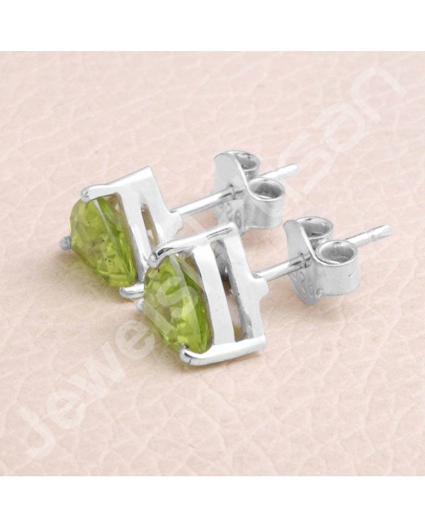 Peridot 925 Sterling Silver Stud August Birthstone Stud Earrings