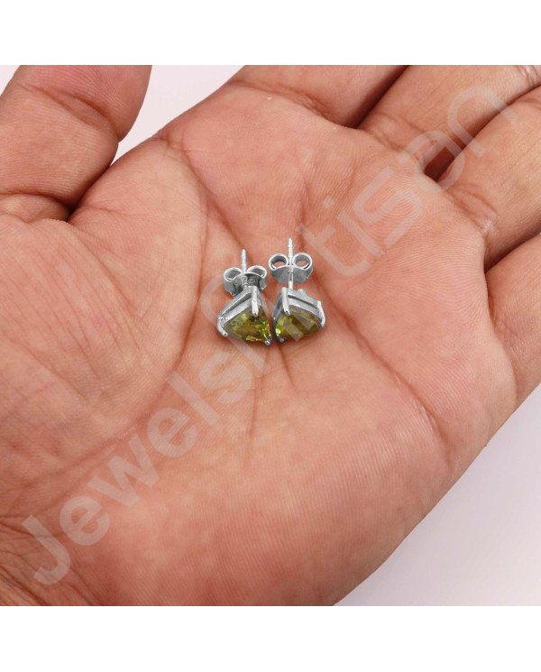 Peridot 925 Sterling Silver Stud August Birthstone Stud Earrings