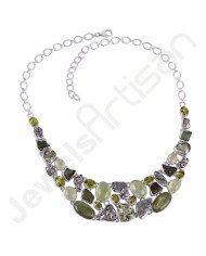 925 Sterling Silver Necklace Green Kyanite Necklace Cluster Necklace